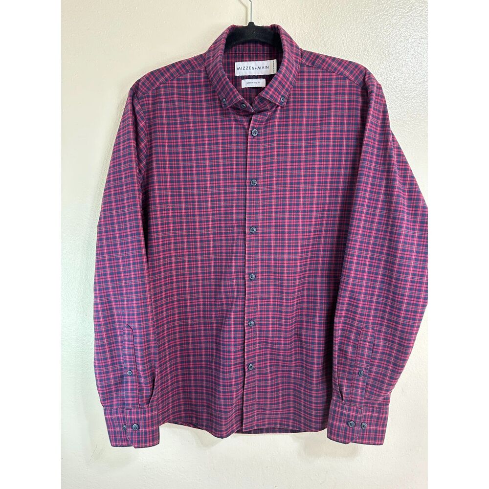 Mizzen & Main Men's Size M Trim Fit Plaid Button Down Shirt Outdoors Classic